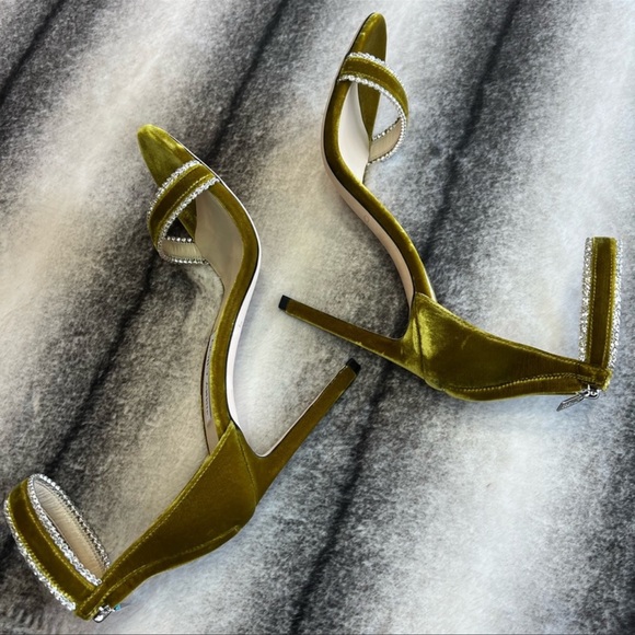 Jimmy Choo Dochas 100 Citrus Velvet Jewel Trim Heels Sandals - Picture 8 of 11